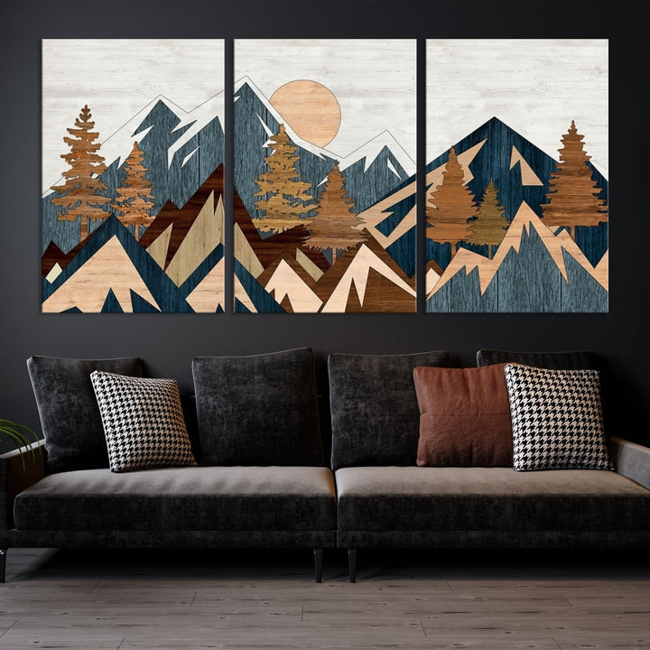 Wood Style Mountain Abstract Wall Art Canvas Print