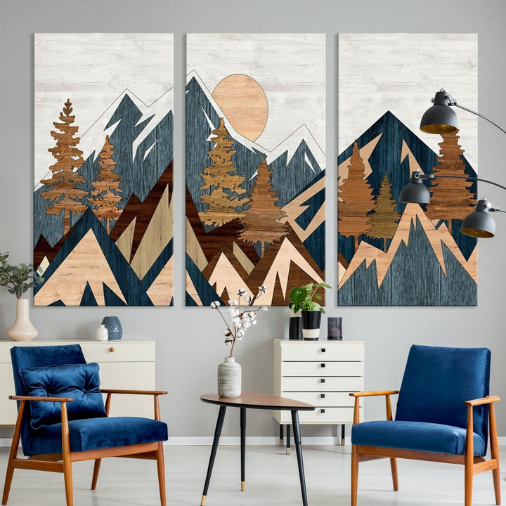 Wood Style Mountain Abstract Wall Art Canvas Print