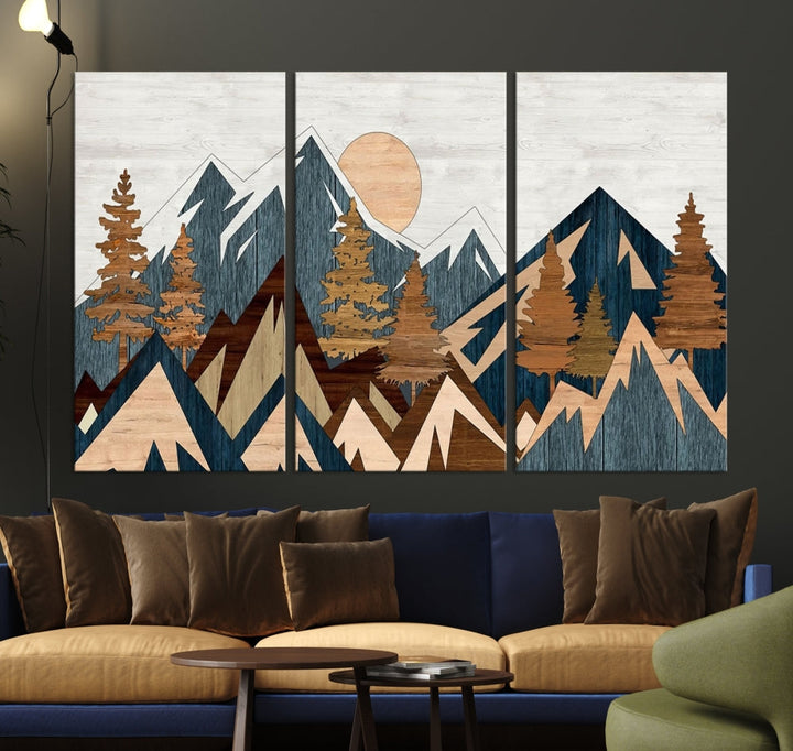 Wood Style Mountain Abstract Wall Art Canvas Print