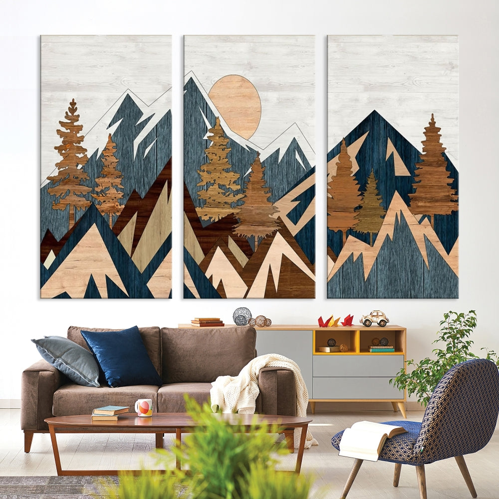 Wood Style Mountain Abstract Wall Art Canvas Print