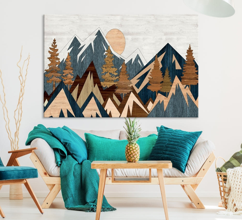 Wood Style Mountain Abstract Wall Art Canvas Print