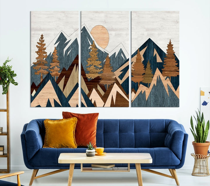 Wood Style Mountain Abstract Wall Art Canvas Print