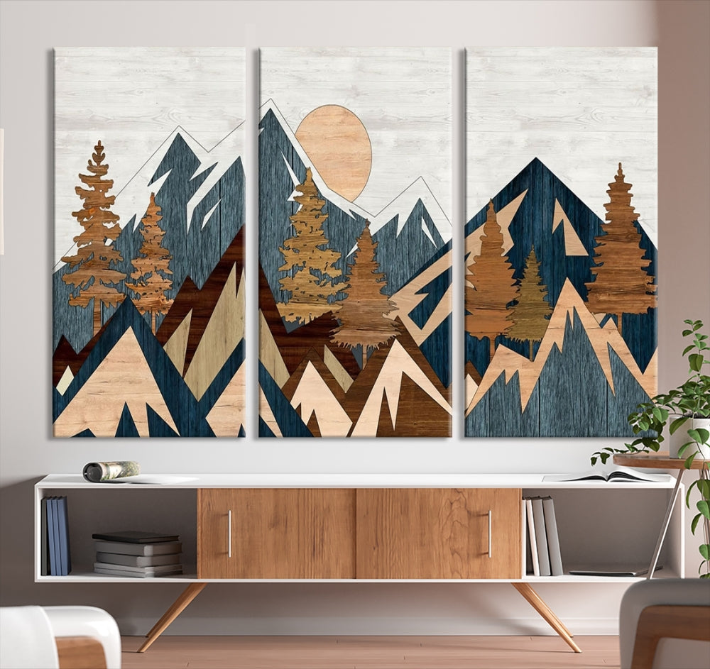 Wood Style Mountain Abstract Wall Art Canvas Print