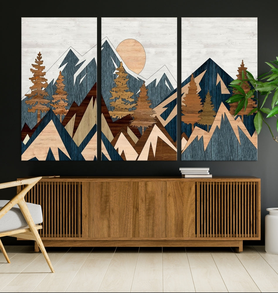 Wood Style Mountain Abstract Wall Art Canvas Print