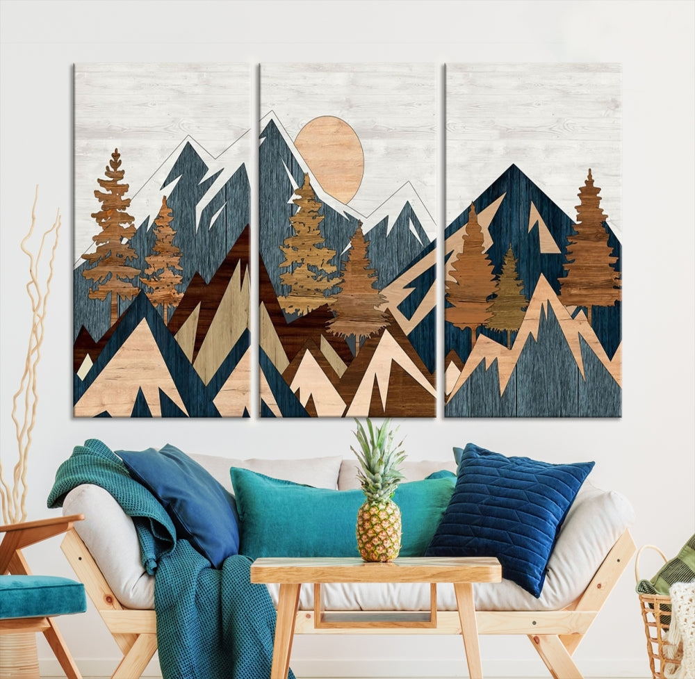 Wood Style Mountain Abstract Wall Art Canvas Print