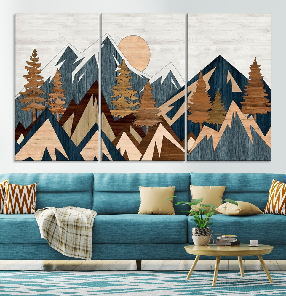 Wood Style Mountain Abstract Wall Art Canvas Print