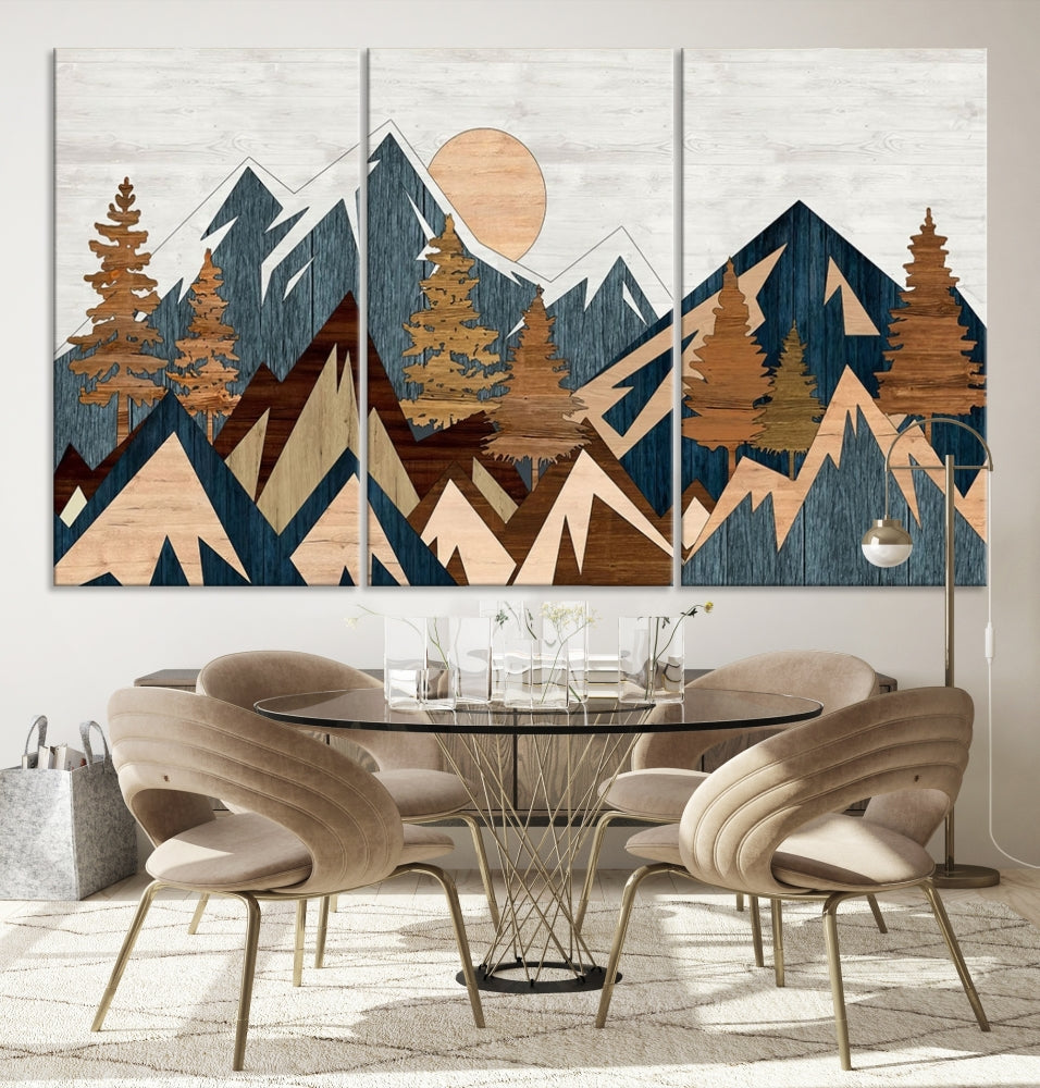 Wood Style Mountain Abstract Wall Art Canvas Print