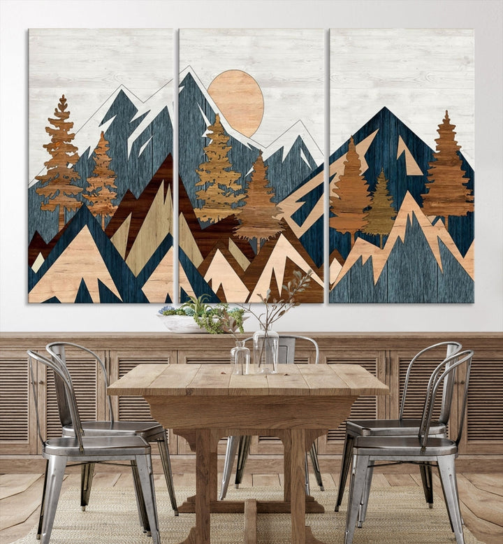 Wood Style Mountain Abstract Wall Art Canvas Print