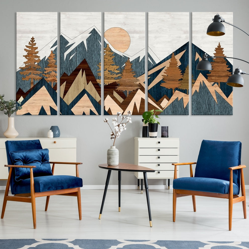 Wood Style Mountain Abstract Wall Art Canvas Print