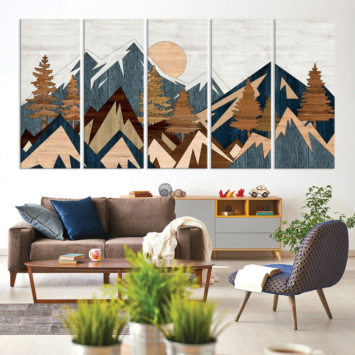 Wood Style Mountain Abstract Wall Art Canvas Print