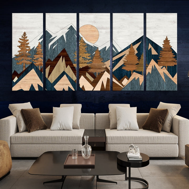 Wood Style Mountain Abstract Wall Art Canvas Print