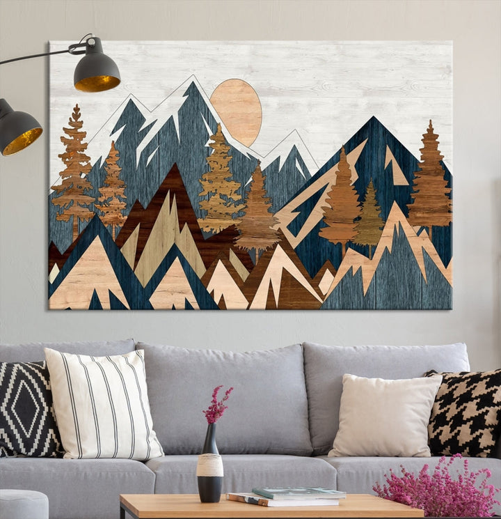 Wood Style Mountain Abstract Wall Art Canvas Print