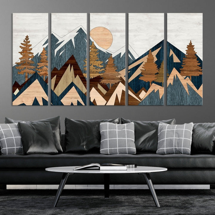 Wood Style Mountain Abstract Wall Art Canvas Print