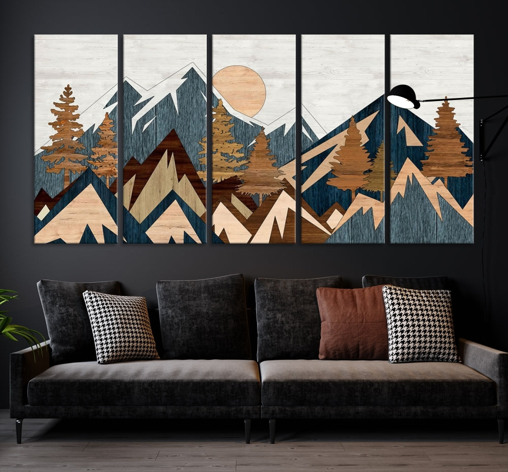 Wood Style Mountain Abstract Wall Art Canvas Print