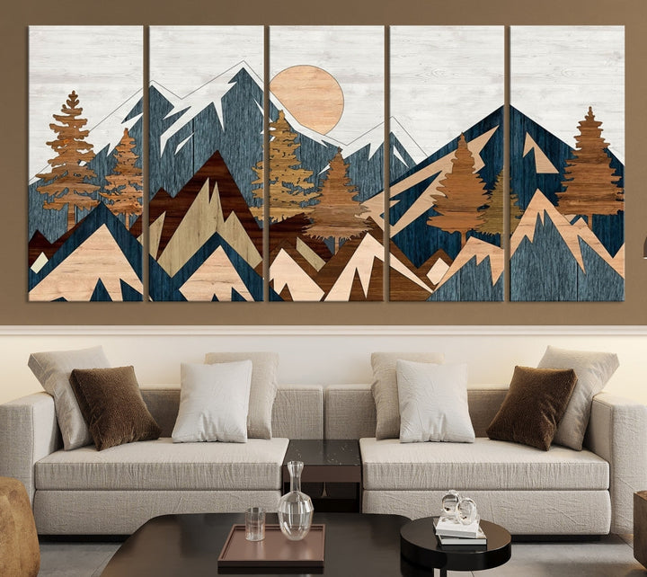 Wood Style Mountain Abstract Wall Art Canvas Print