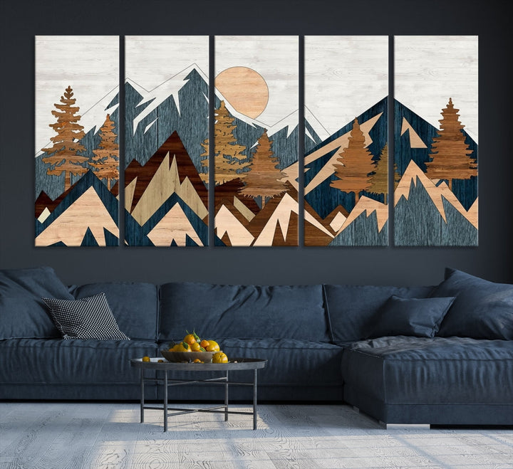 Wood Style Mountain Abstract Wall Art Canvas Print