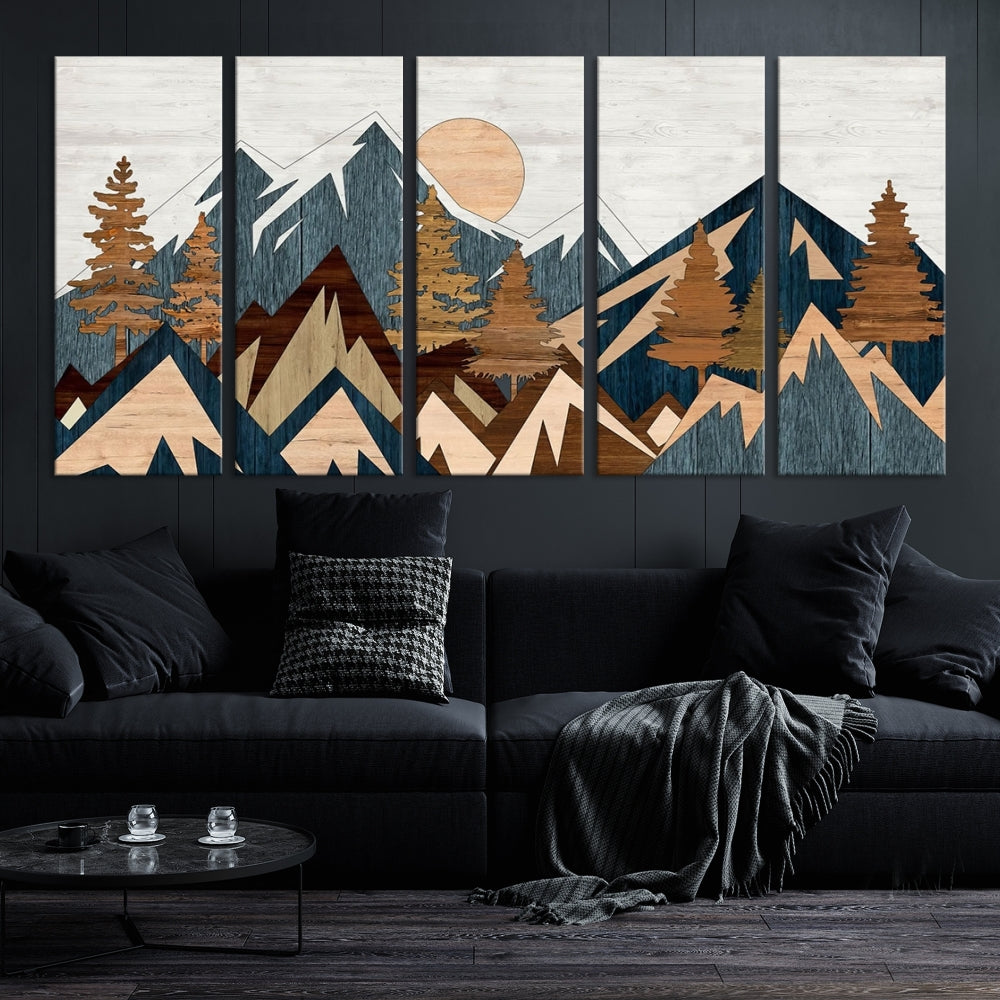 Wood Style Mountain Abstract Wall Art Canvas Print