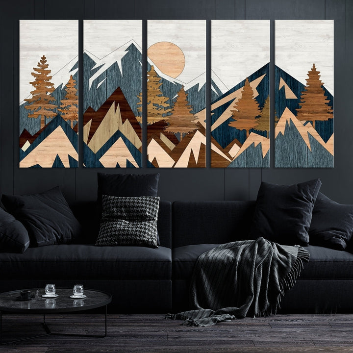 Wood Style Mountain Abstract Wall Art Canvas Print