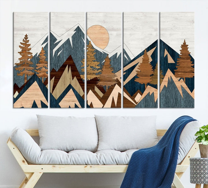 Wood Style Mountain Abstract Wall Art Canvas Print