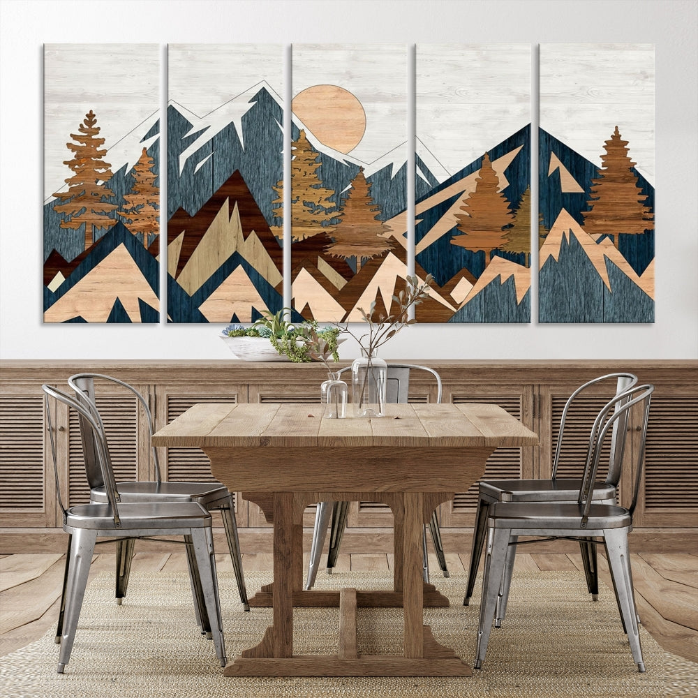 Wood Style Mountain Abstract Wall Art Canvas Print