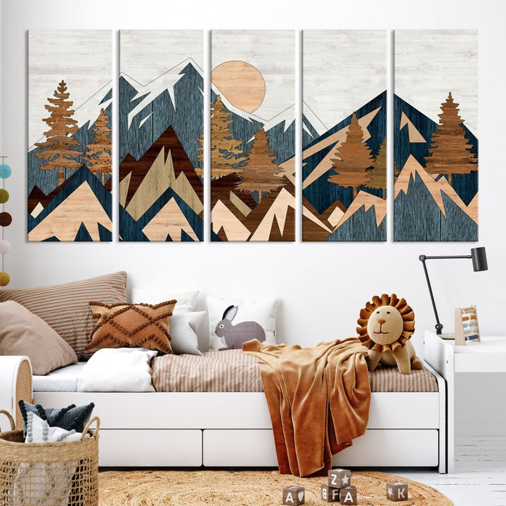 Wood Style Mountain Abstract Wall Art Canvas Print