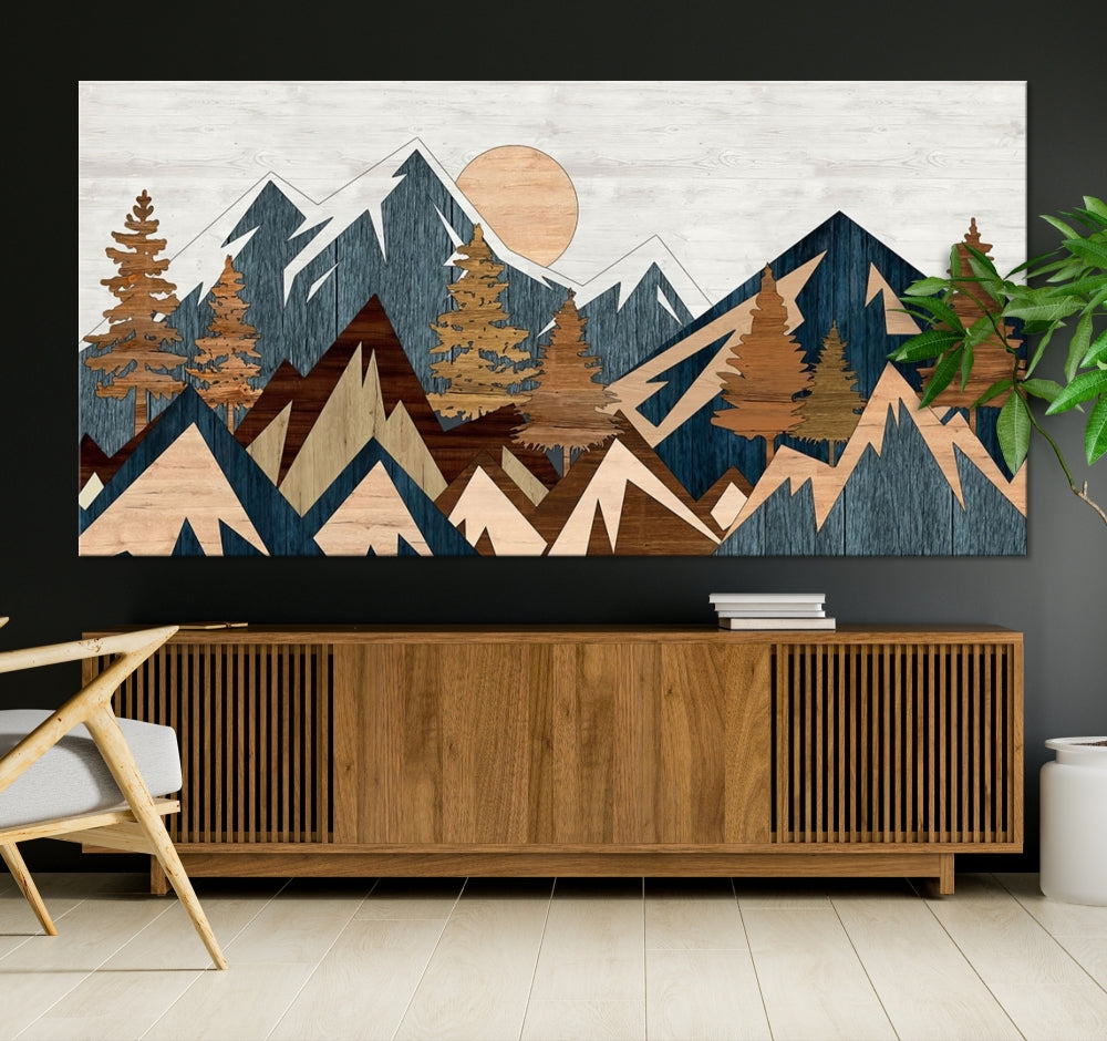 Wood Style Mountain Abstract Wall Art Canvas Print