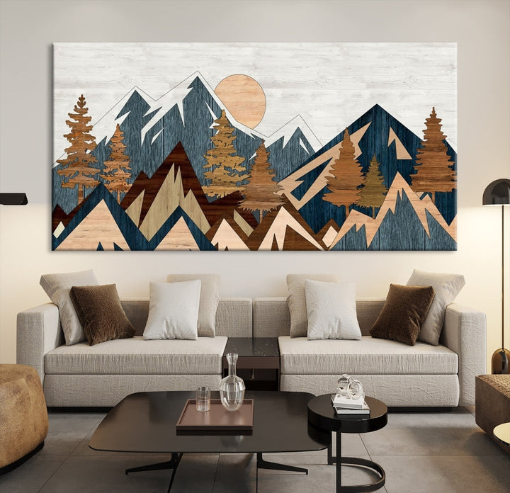 Wood Style Mountain Abstract Wall Art Canvas Print