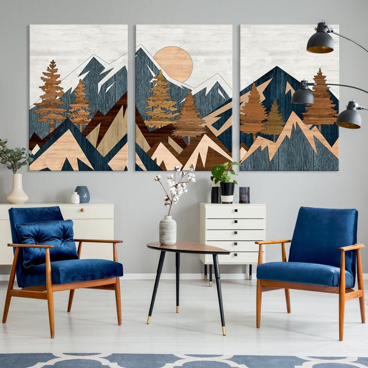 Wood Style Mountain Abstract Wall Art Canvas Print