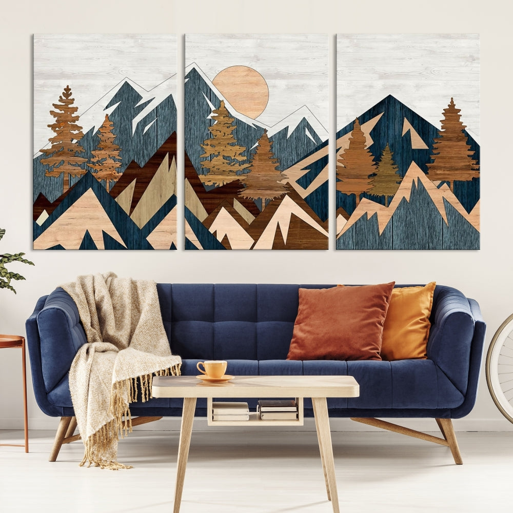 Wood Style Mountain Abstract Wall Art Canvas Print