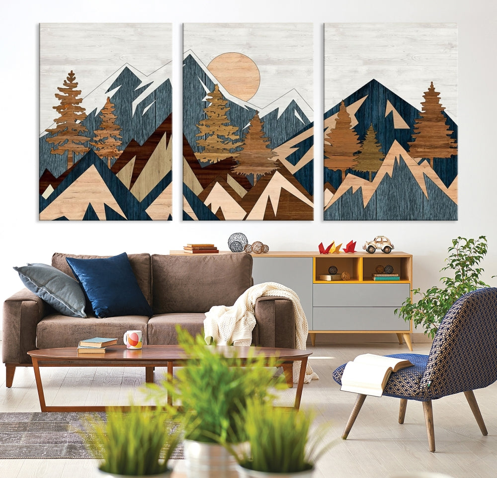 Wood Style Mountain Abstract Wall Art Canvas Print