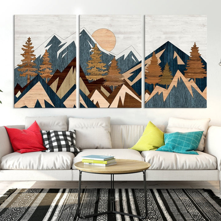 Wood Style Mountain Abstract Wall Art Canvas Print