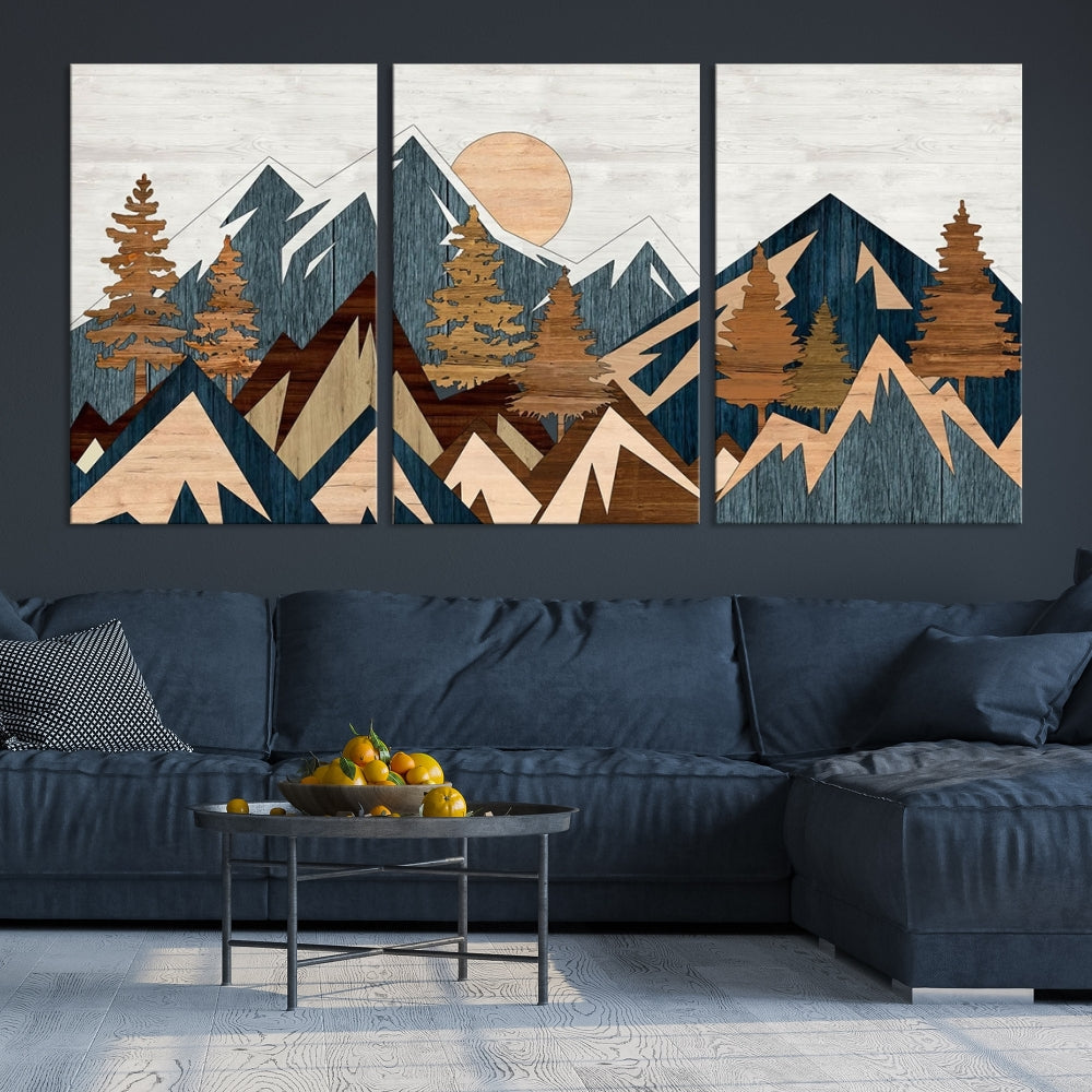 Wood Style Mountain Abstract Wall Art Canvas Print