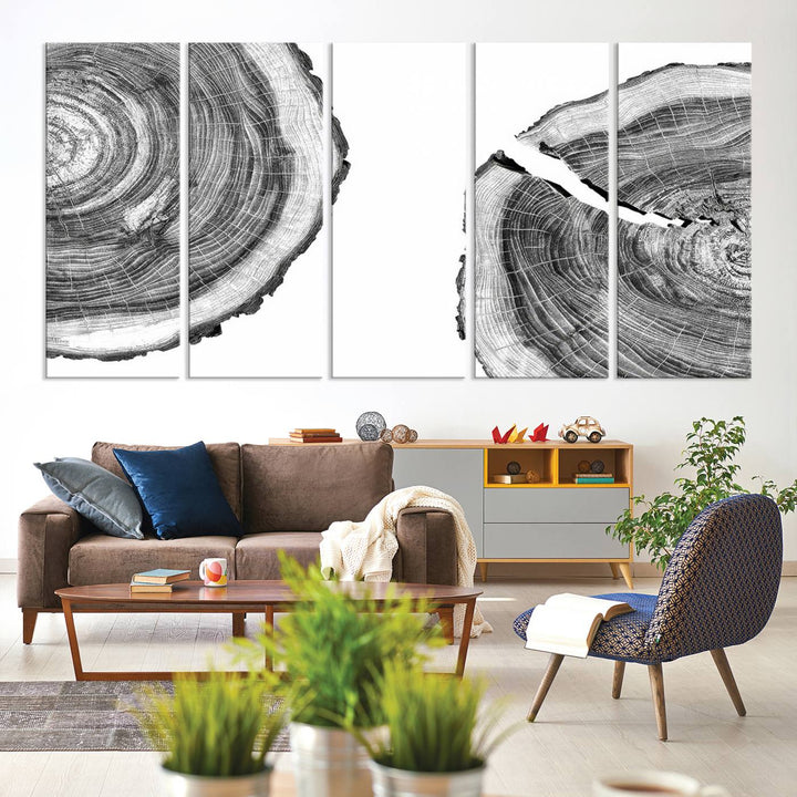 Wood Tree Ring Wall Art Canvas Prints, Lake House and Farmhouse Wall Art Decor