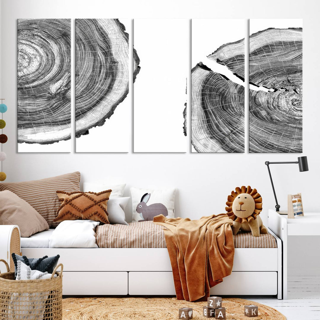 Wood Tree Ring Wall Art Canvas Prints, Lake House and Farmhouse Wall Art Decor