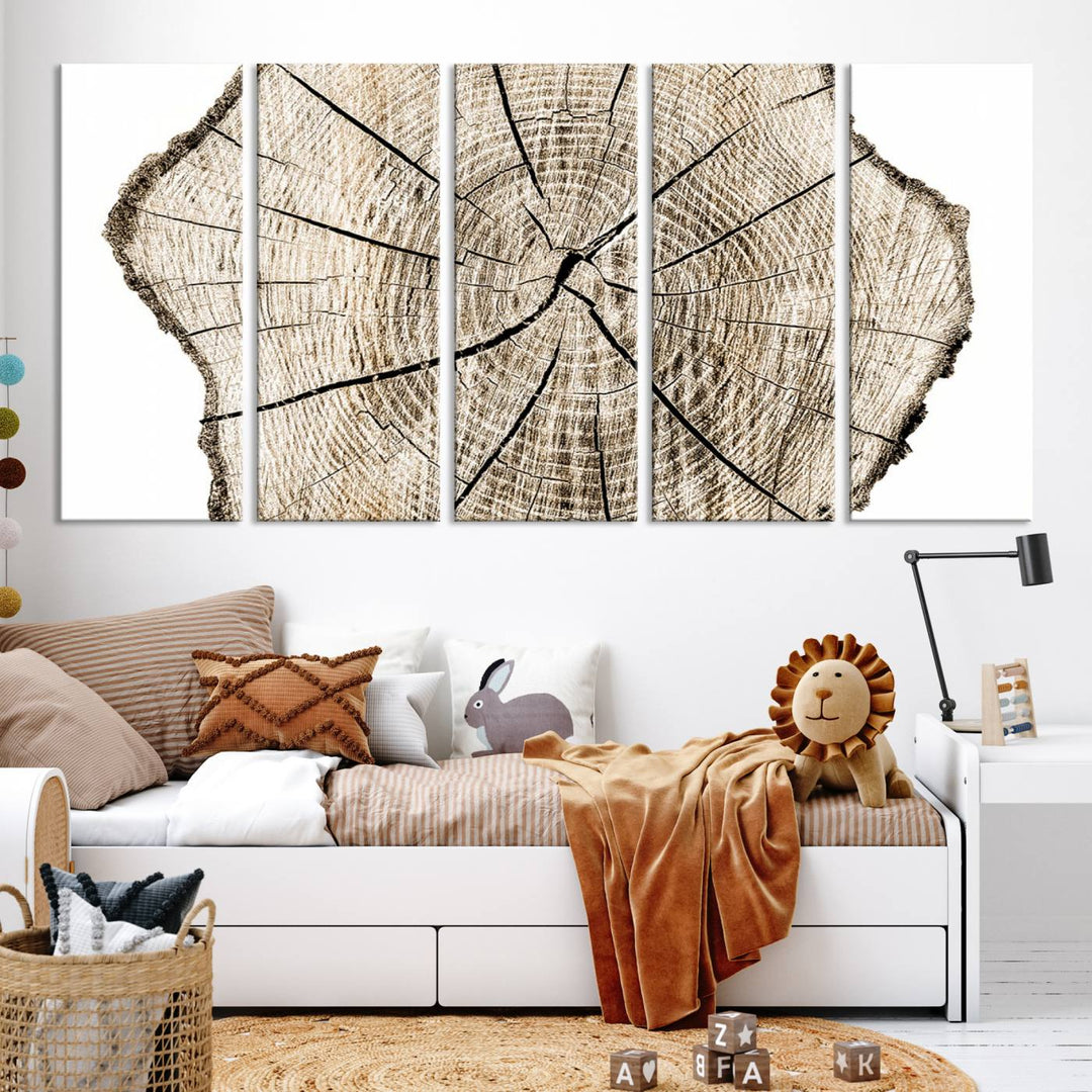 Wood Tree Ring Wall Art Canvas Prints, Lake House and Farmhouse Wall Art Decor