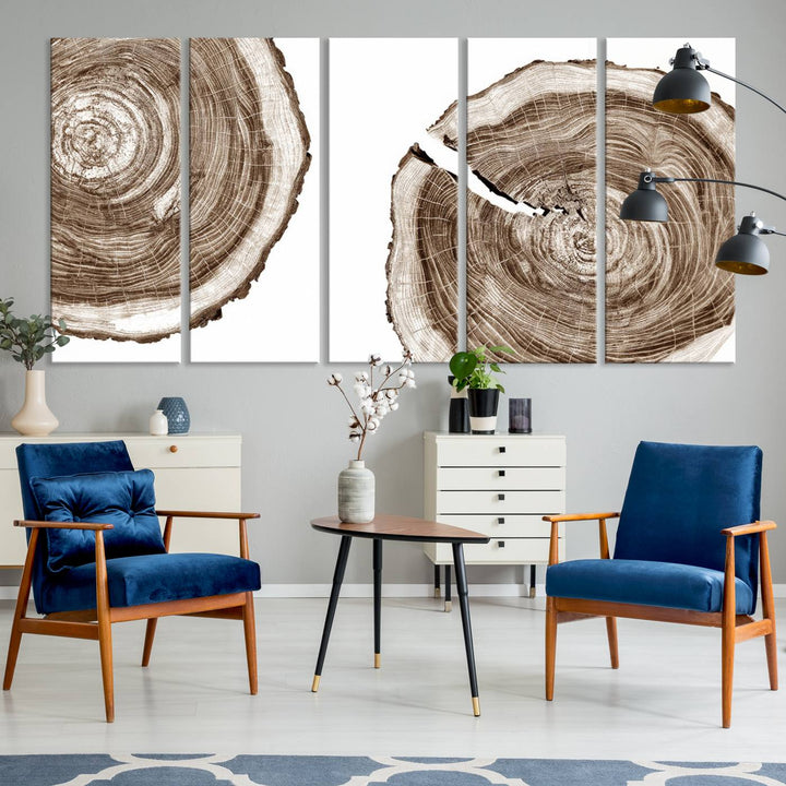 Wood Tree Ring Wall Art Canvas Prints, Lake House and Farmhouse Wall Art Print