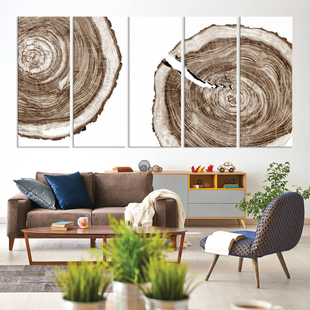 Wood Tree Ring Wall Art Canvas Prints, Lake House and Farmhouse Wall Art Print