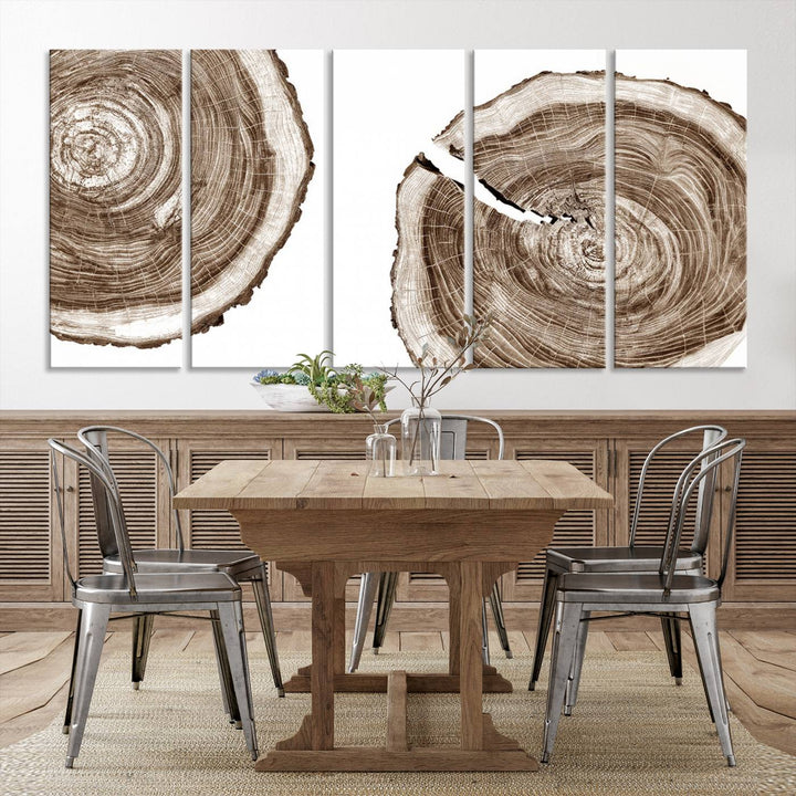 Wood Tree Ring Wall Art Canvas Prints, Lake House and Farmhouse Wall Art Print