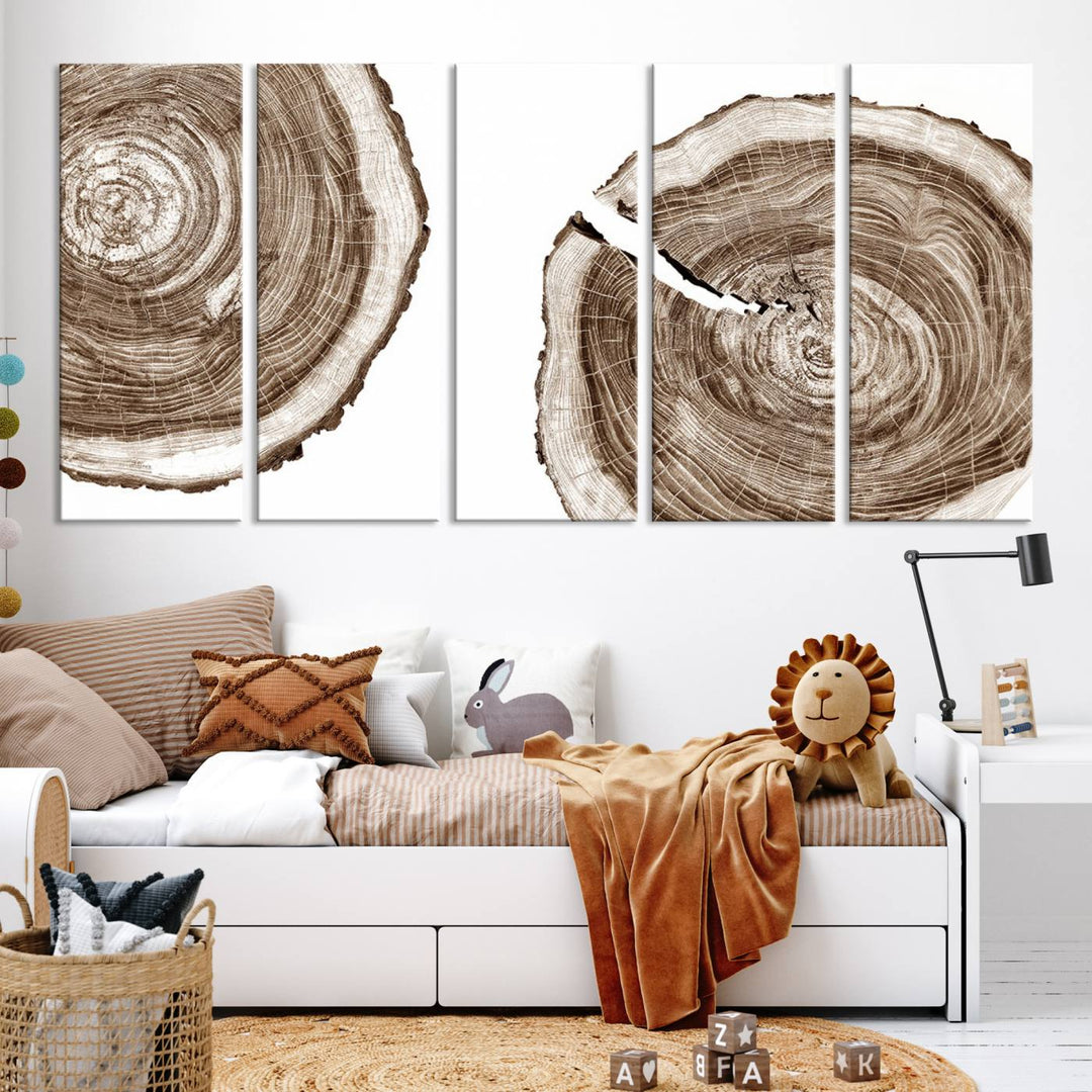 Wood Tree Ring Wall Art Canvas Prints, Lake House and Farmhouse Wall Art Print