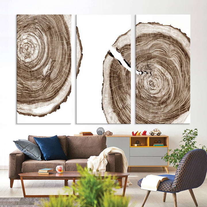 Wood Tree Ring Wall Art Canvas Prints, Lake House and Farmhouse Wall Art Print