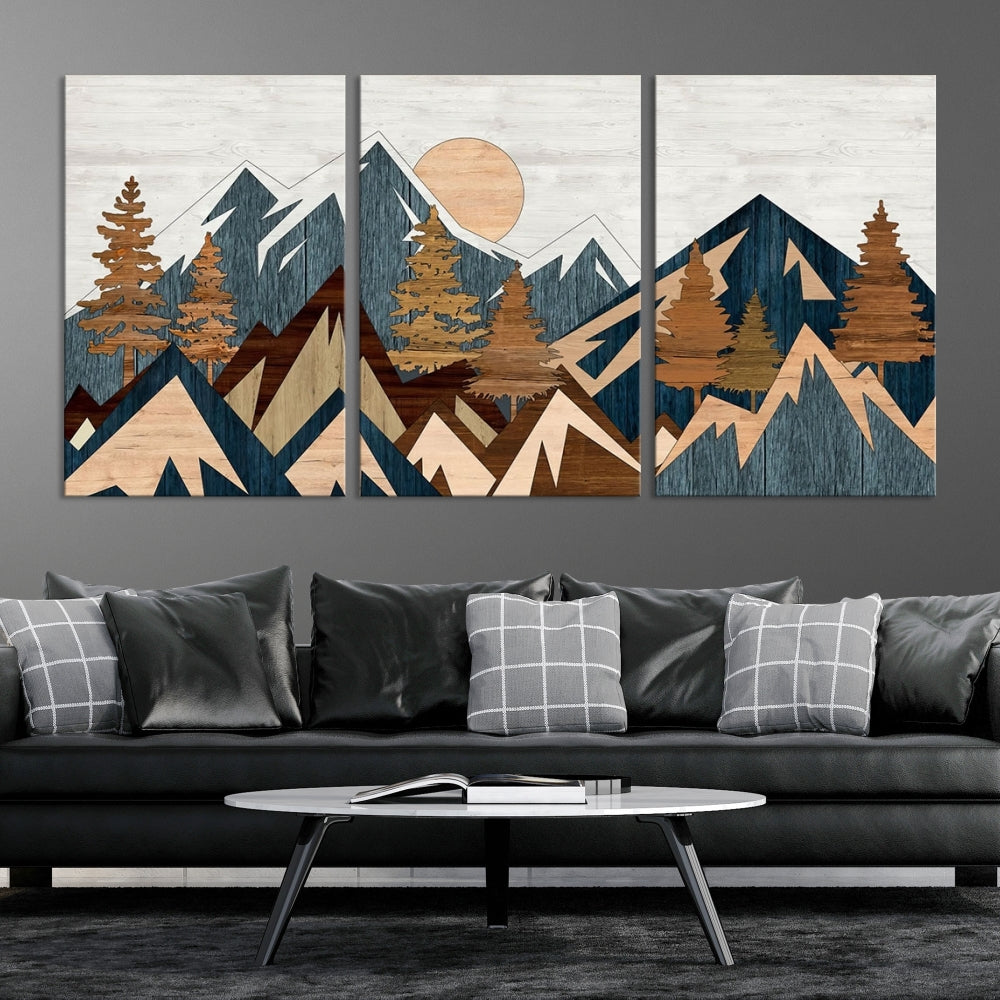 Boho Mountain Landscape Canvas Wall Art Neutral Wall Decor Minimalist Art Print