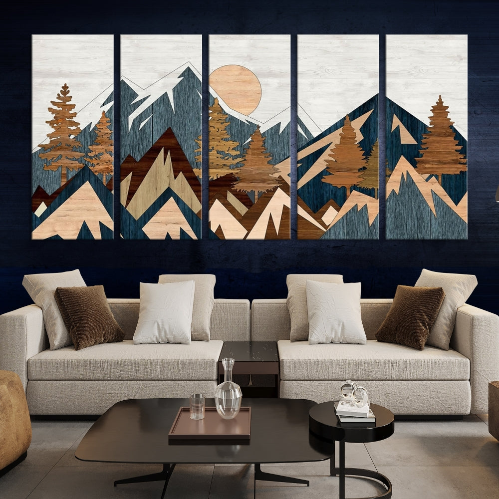 Boho Mountain Landscape Canvas Wall Art Neutral Wall Decor Minimalist Art Print