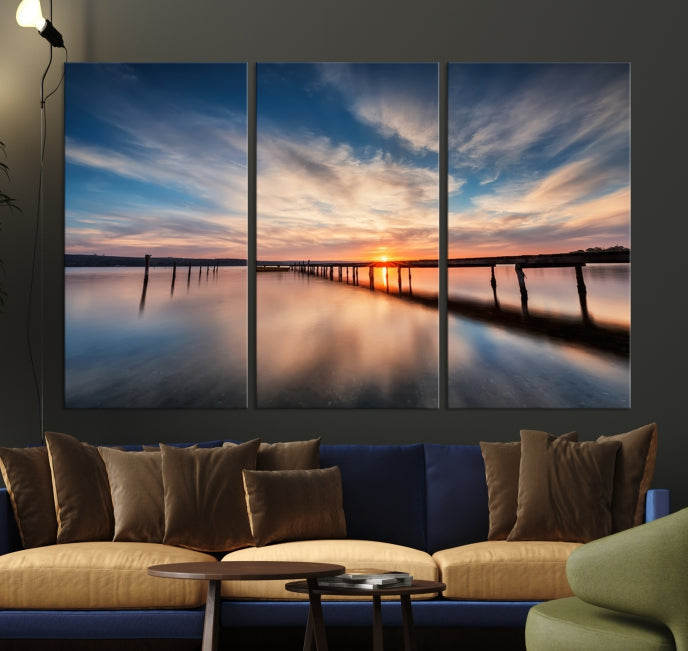 Wooden Pier at Sunset Seascape Wall Art Canvas Print for Home Office Decor