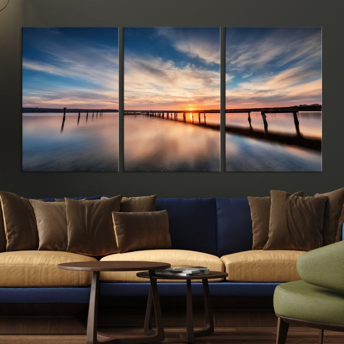 Wooden Pier at Sunset Seascape Wall Art Canvas Print for Home Office Decor