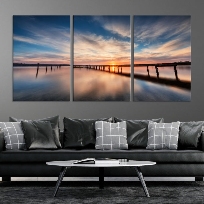 Wooden Pier at Sunset Seascape Wall Art Canvas Print for Home Office Decor