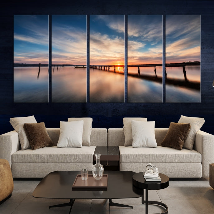 Wooden Pier at Sunset Seascape Wall Art Canvas Print for Home Office Decor