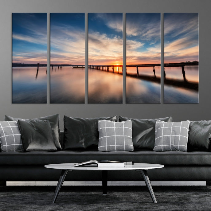 Wooden Pier at Sunset Seascape Wall Art Canvas Print for Home Office Decor