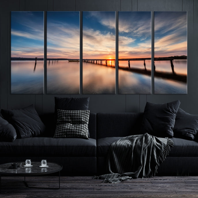 Wooden Pier at Sunset Seascape Wall Art Canvas Print for Home Office Decor