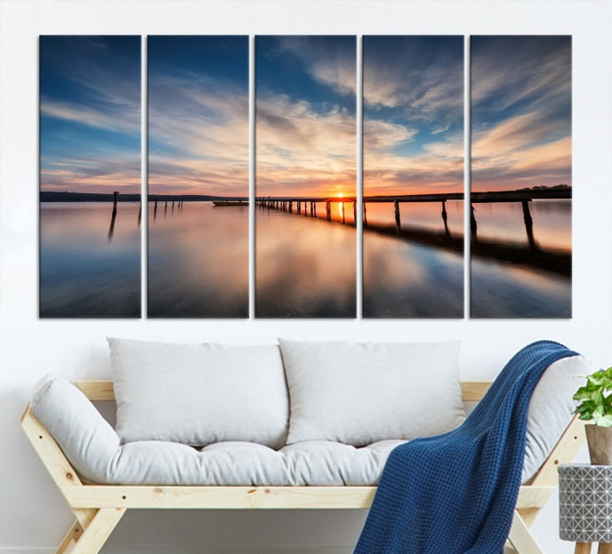 Wooden Pier at Sunset Seascape Wall Art Canvas Print for Home Office Decor