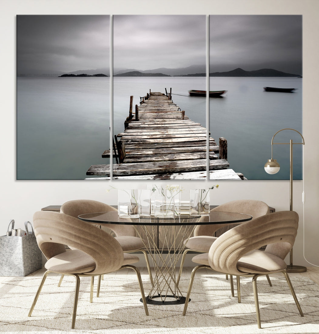 Wooden Pier Canvas Wall Art Print Beach Landscape Artwork for Living Room Home Decor